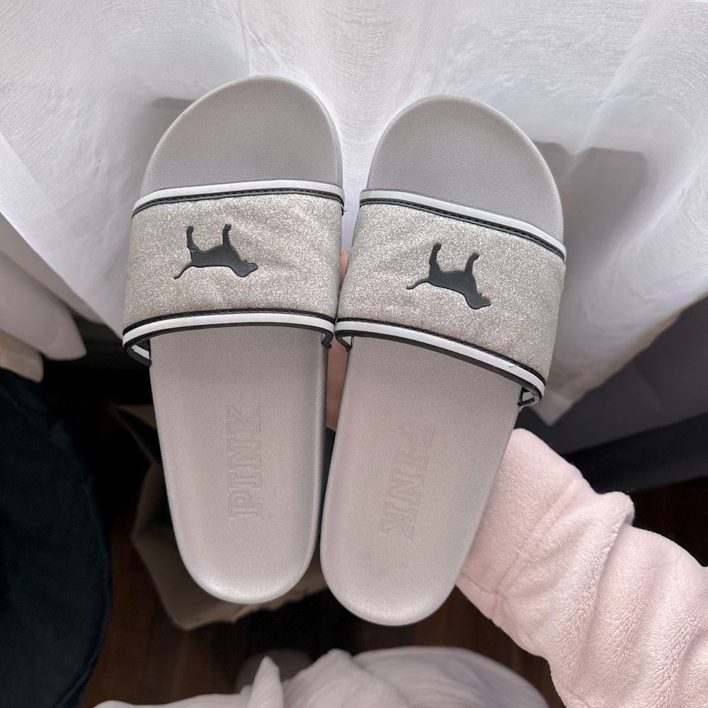 PINK silver glittery slides